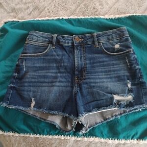Wrangler Dark Blue Distressed Jean Shorts